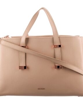 Ted Baker Juliea Leather Laptop Bag / Tote Bag, Beige / Taupe, Rose Gold Accents